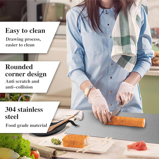 Stainless Steel Kitchen Cutting Board, 304 Stainless Steel, Double-Sided for Separation, Baking and Pizza Making (15.7×27.5×0.06")