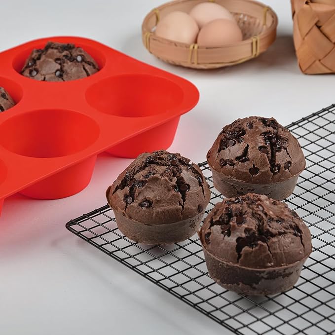 Jumbo Muffin Pan, 3.5 Inch Large Muffin Pan 6 Cup Silicone Jumbo Cupcake Tin for Baking Food Grade Silicone Mold Non Stick
