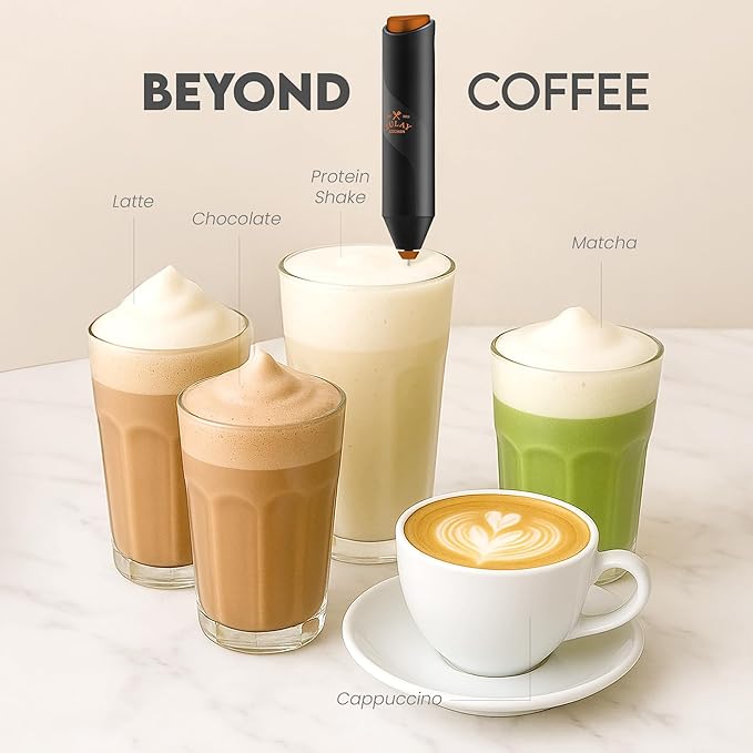 Zulay Kitchen Powerful Milk Frother Wand - Handheld Stainless Steel - Battery Operated Drink Mixer for Coffee, Lattes, Cappuccino, Matcha - Froth Mate Frother Gift - Alpha Black Copper