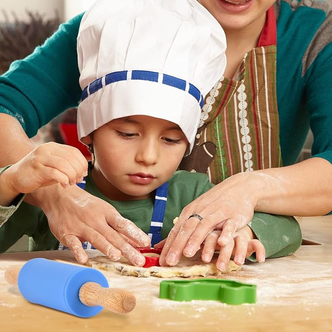 Honglida Mini Silicone Rolling Pin for Kids, Non-stick Surface Wood Handle, 9 Inch 12 Pack