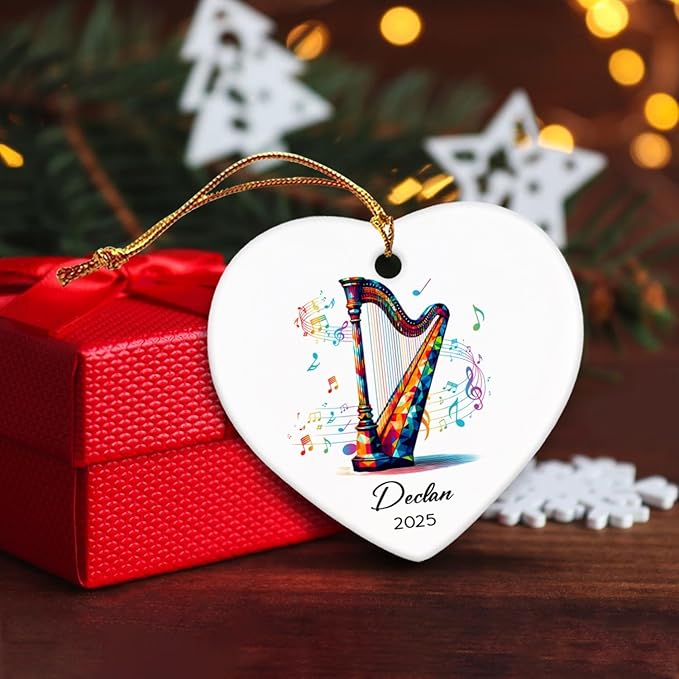 Personalized Harp Lovers Ceramic Ornament Decor, Harpist Christmas Ornaments Tree, Custom Name & Year Harp Musical Xmas Ornament Gifts for Harpist Musician, Instrument Ceramic Ornaments Xmas 2026