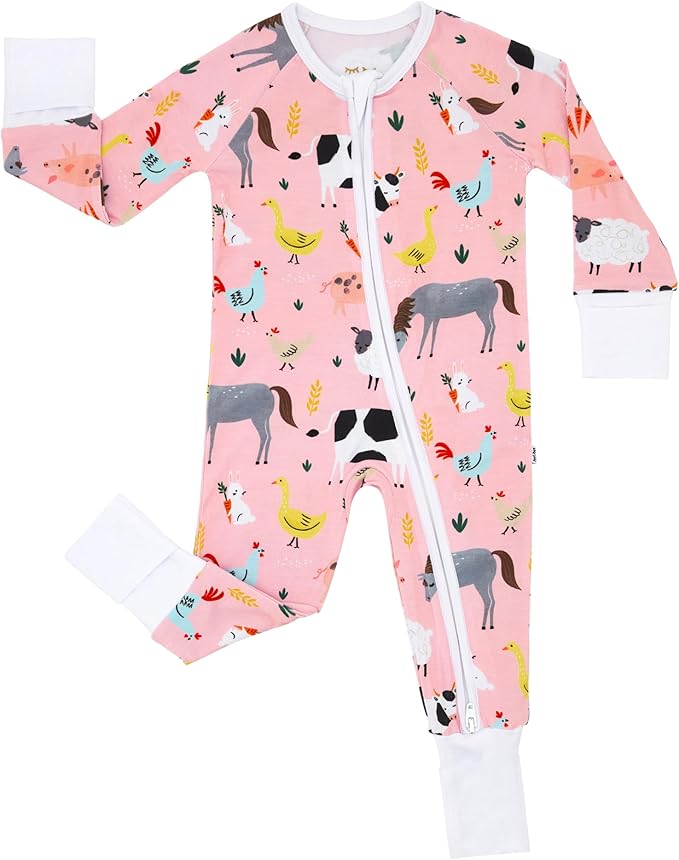 Little Sleepies Baby Pajamas, Pink Farm Animals, 0-3M