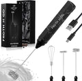 Zulay Froth N Go Milk Frother – Rechargeable 3-in-1 Handheld Frother Wand with Travel Case & USB-C Charger – Single, Double & Egg Whisk for Latte, Cappuccino, Matcha, Protein Shakes - Forge Marble