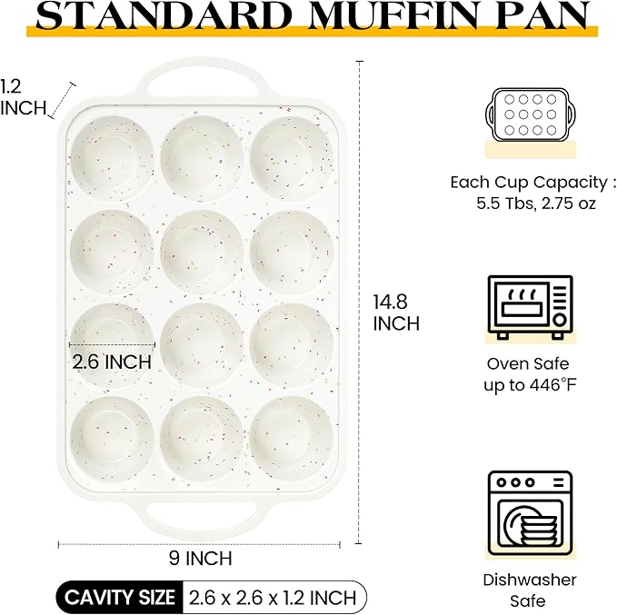 AOTASO Silicone Muffin Pan with Metal Frame, Nonstick 12 Cup Regular Size Cupcake Pan, Silicone Muffin Tray for Baking Egg Bites Muffins Cupcakes Gifts for Mom Home Baker Kitchen (1 Pc, Cream)
