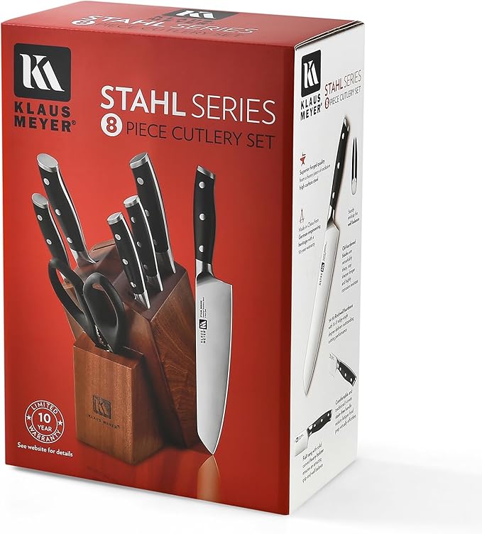 Klaus Meyer Stahl 8-Piece German Steel Kitchen Knife Block Set (Black)