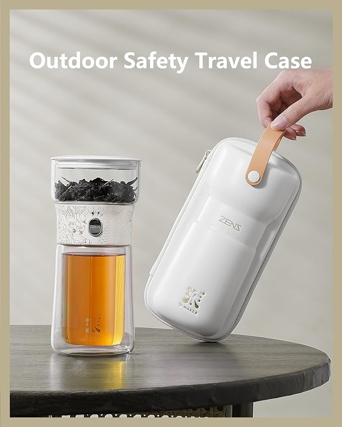 ZENS Glass Tea Infuser Pot, Modern One Touch Tea Maker for Tea Steeping