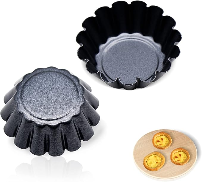 MGGi 12 Packs Egg Tart Mold, Bigger Size 3 x 0.9inch, Non-Stick Pan Carbon Steel Cake Molds, Mini Pie Mould, Muffin Cupcake Pudding Baking Cup Maker - for Pies, Chinese Egg Tart, Cakes