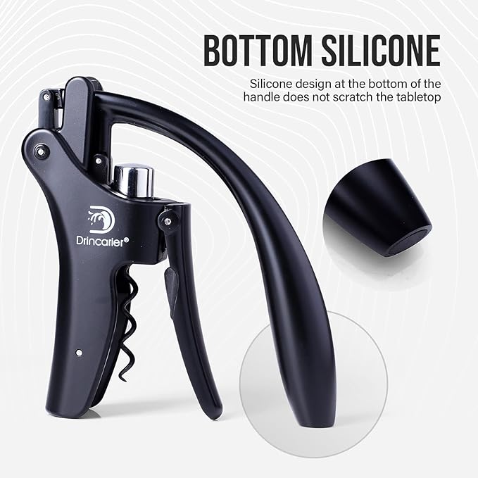 Drincarier Vertical Lever Corkscrew with Non-Stick Worm, Compact Rabbit Wine Opener Wine Bottle Opener with built-in Foil Cutter