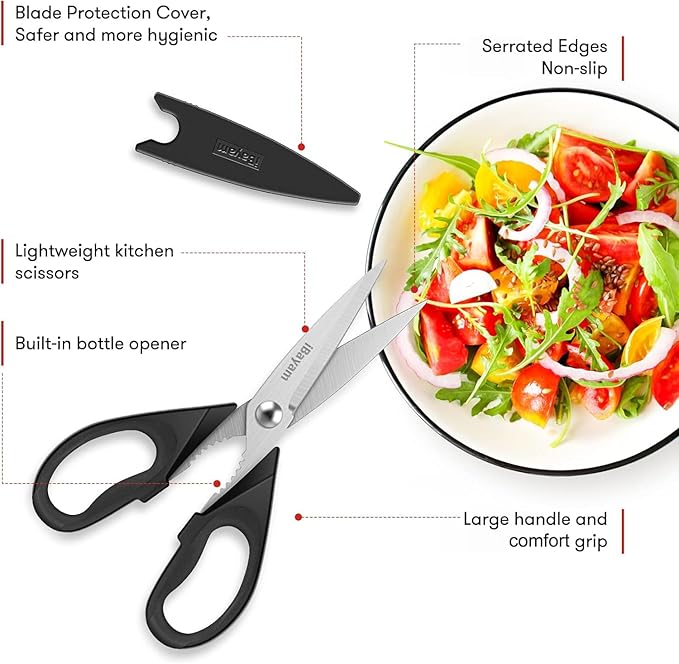 iBayam 8.7" All Purpose Kitchen Shears Heavy Duty with Protective Sheath