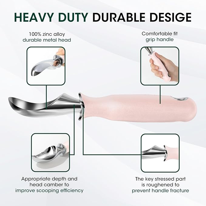 Beneno Premium Heavy Duty Ice Cream Scoop with Ergonomic Grip Handle, Pink
