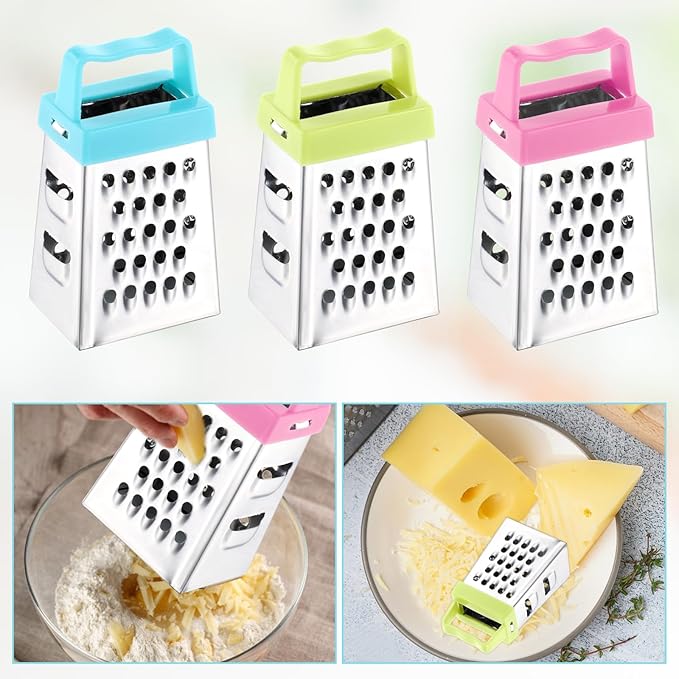 AOZUO 3Pcs Mini Grater, Small Cheese Grater Stainless Steel Box Grater with Handle Efficient Kitchen Gadget for Grating Garlic Nutmeg Chocolate Parmesan Dishwasher Safe,1.02x1.45in