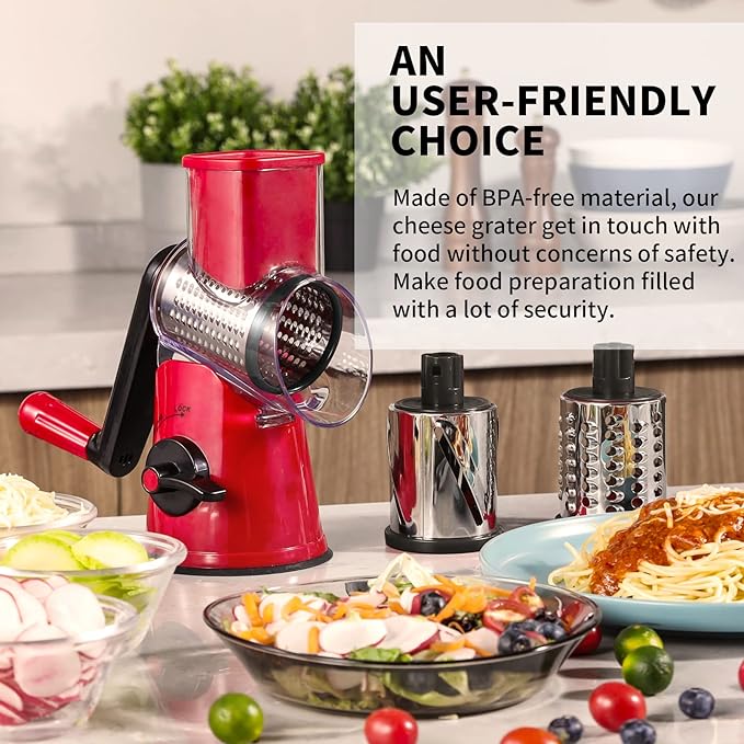 Geedel Rotary Cheese Grater Hand Crank, Cheese Shredder Mandoline Slicer