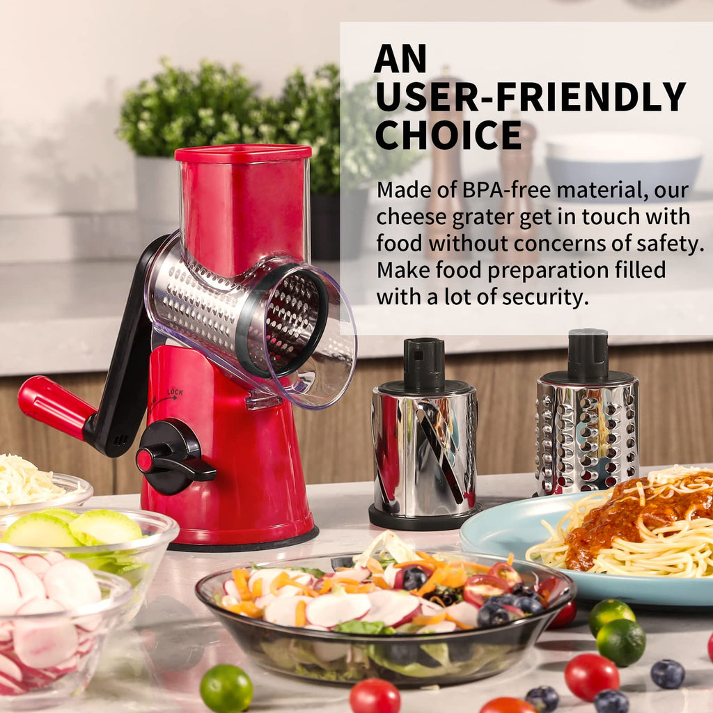 Geedel Rotary Cheese Grater Hand Crank, Cheese Shredder Mandoline Slicer