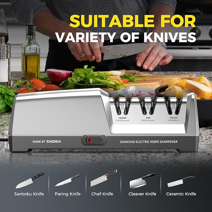 Newise Electric Knife Sharpener for Kitchen, 15° Precision Angle Guide