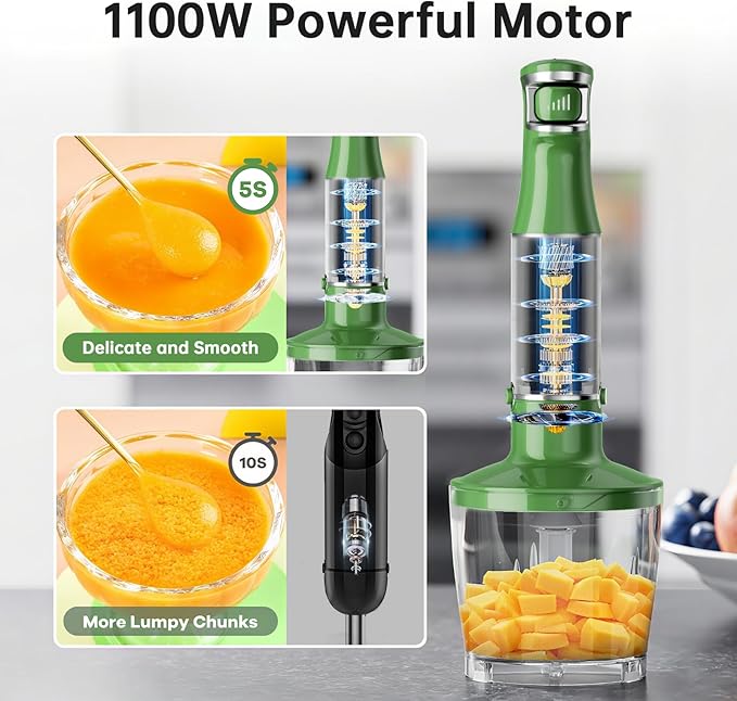 Turelar Immersion Blender Handheld 5 in 1 Hand Blender Set 1100W Heavy Duty