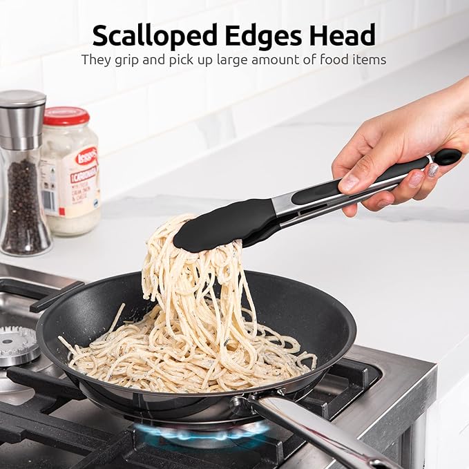 U-Taste Kitchen Tong for Cooking, 600ºF Heat-Resistant Silicone, 9in/Black
