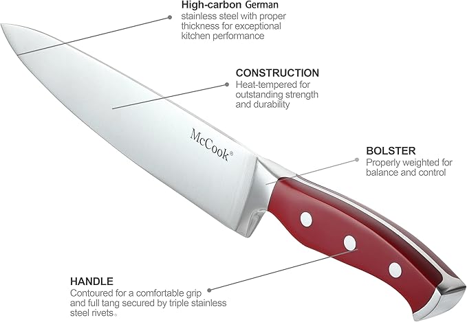 McCook Knife Set Red Kitchen Knife Block Set w Built-in Sharpener