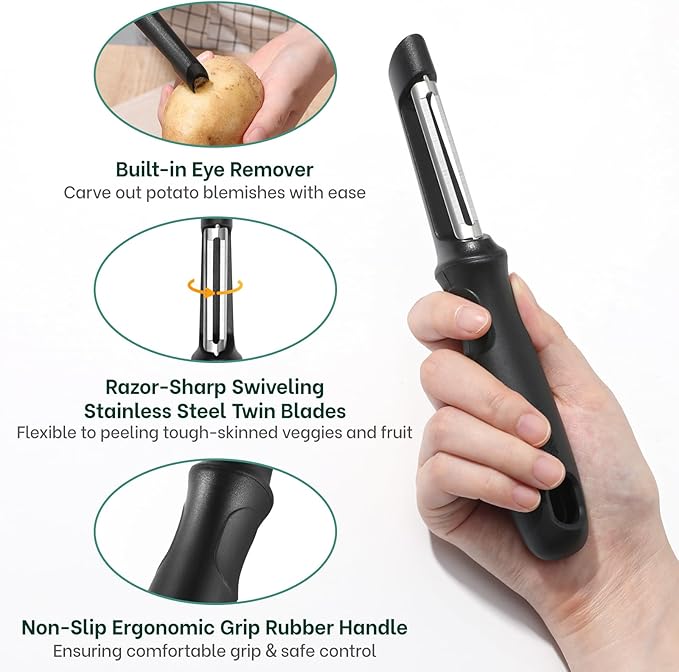Beneno Swivel Vegetable Peeler, Premium Smooth Peeling Potato Peeler, Black