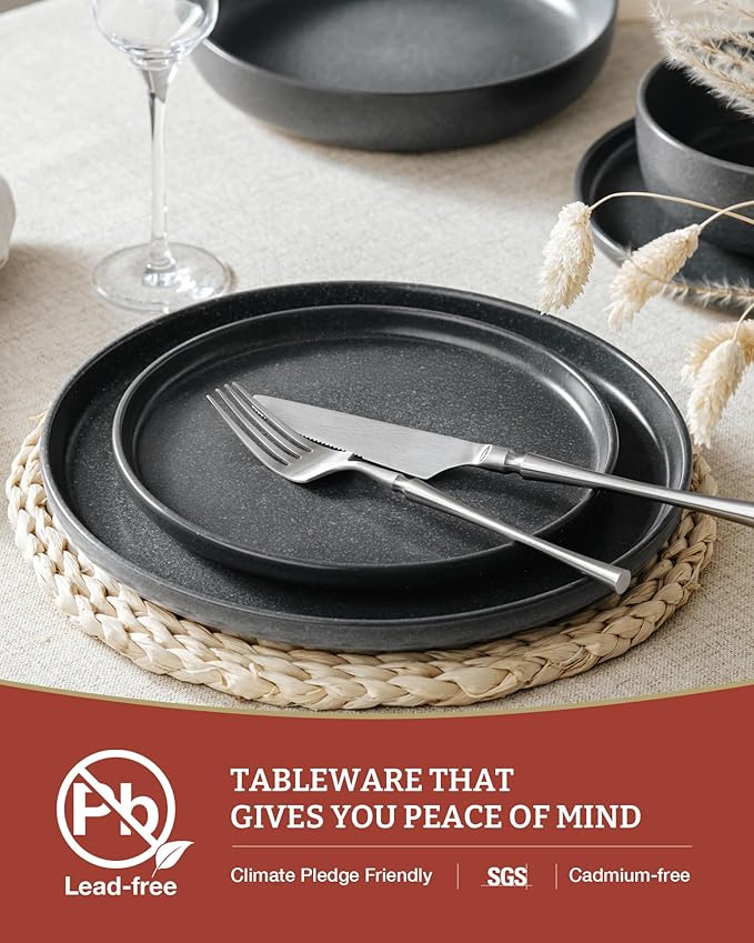 Famiware Milkyway 18-Piece Stoneware Dinnerware Set, Matte Dark Charcoal
