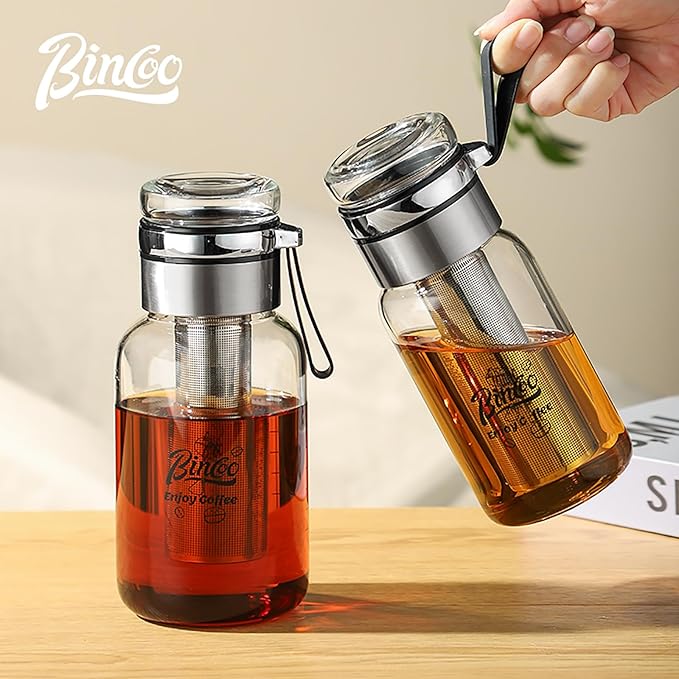 Bincoo Glass Cold Brew Coffee Maker with Extended Fine Mesh Filter, Tea Infuser Bottle Iced Coffee Maker with Thick Borosilicate Glas