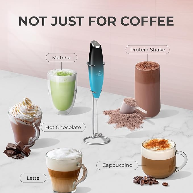 Zulay Kitchen Powerful Milk Frother Wand With Duracell Batteries - Ultra Fast Handheld Drink Mixer - Electric Whisk Foam Maker for Coffee, Lattes, Cappuccino & Matcha - Z1 Motor - Marine