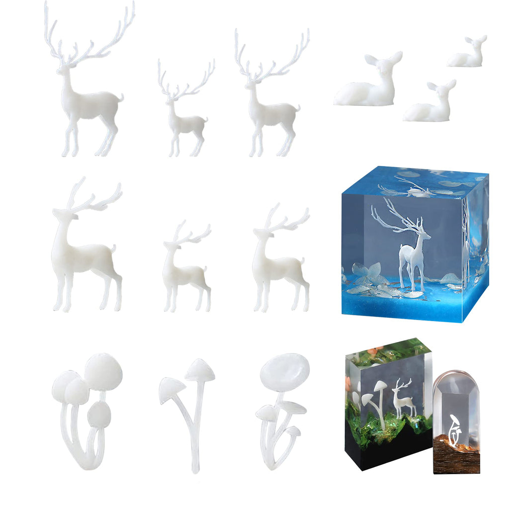 Woohome 12 PCS Mini Elk & Mushroom Resin Casting Moulds, 3D Art Craft Supplies Epoxy Moulds for Jewelry Making