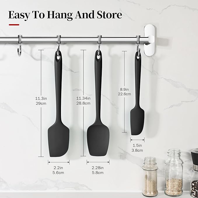 Lilybeam 600ºF Heat Resistant Silicone Spatula Spoonula Set of 3, Black