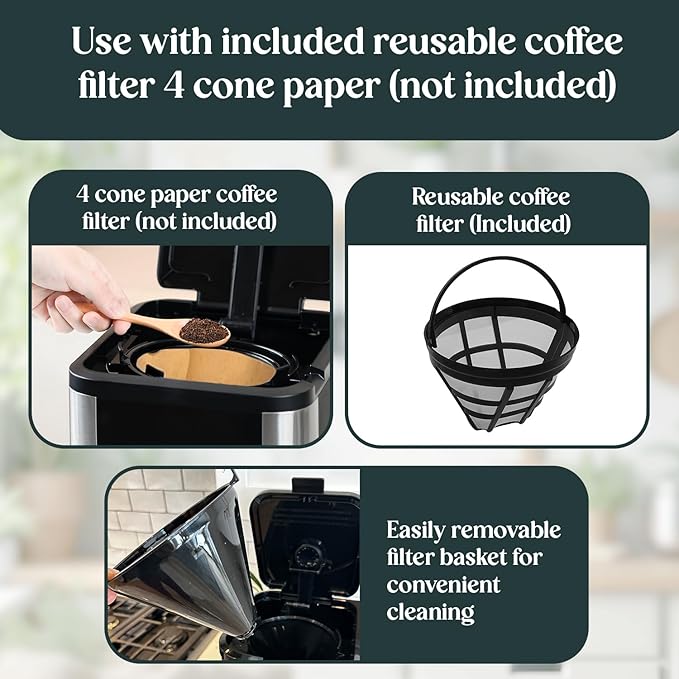 Pantrymade Deluxe 14 Cup Programmable Drip Coffee Maker with Glass Carafe | Large Capacity Coffee Maker 14 Cup with, Auto Shut-Off & Timer | Classic Black