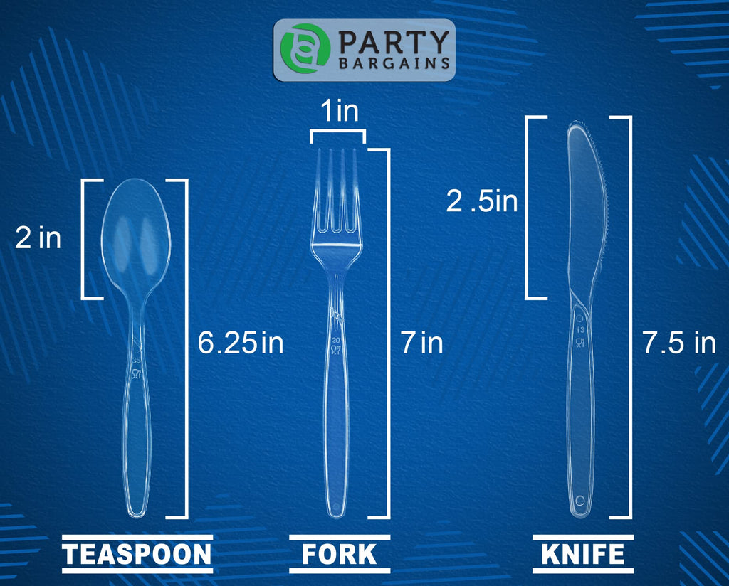 PARTY BARGAINS Disposable Cutlery Set 1440-Piece – Sapphire Settings Clear Plastic Forks Spoons Knives – Heavy-Duty Utensils for Parties Catering Weddings & Events – BPA Free