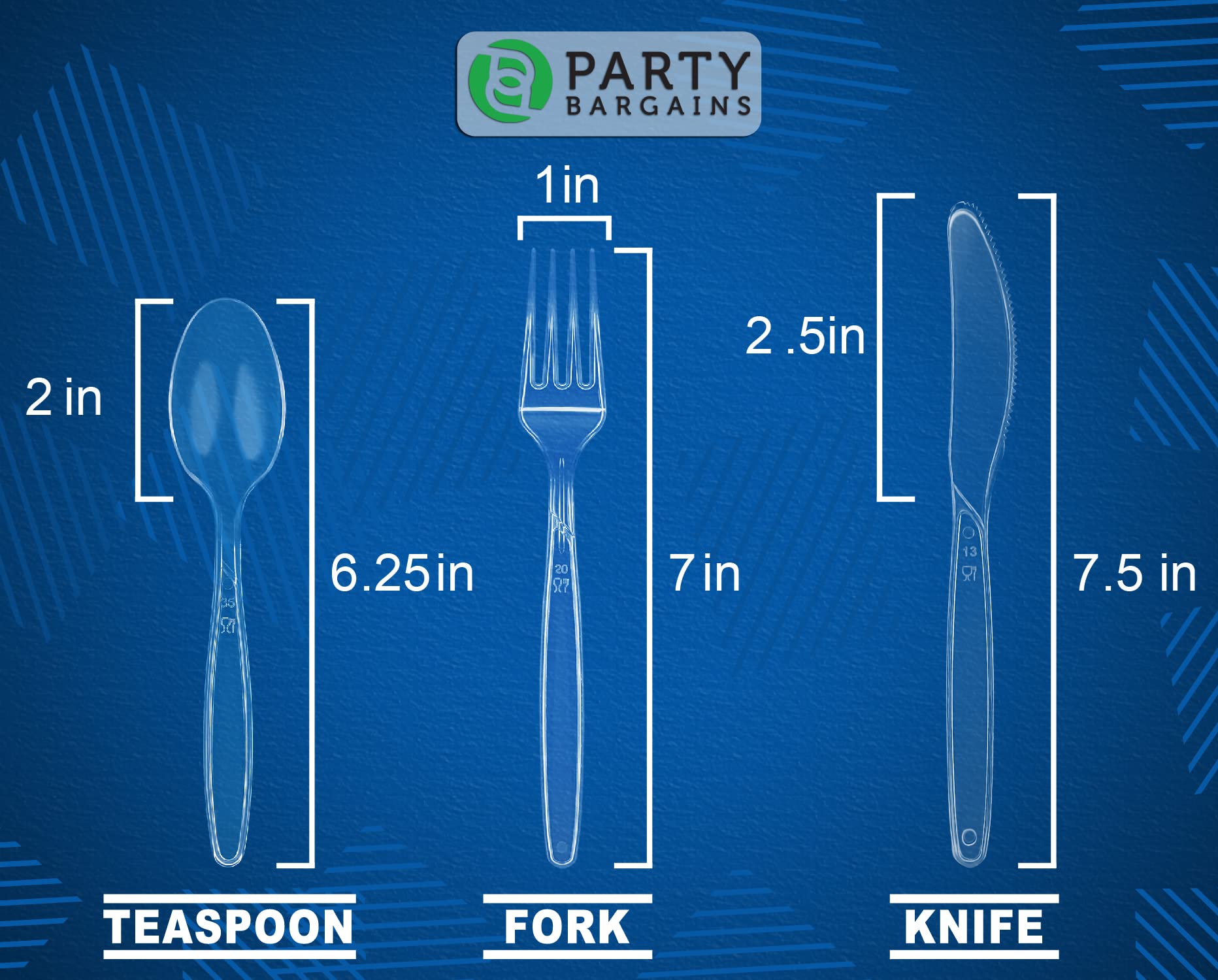 PARTY BARGAINS Disposable Cutlery Set 1440-Piece – Sapphire Settings Clear Plastic Forks Spoons Knives – Heavy-Duty Utensils for Parties Catering Weddings & Events – BPA Free