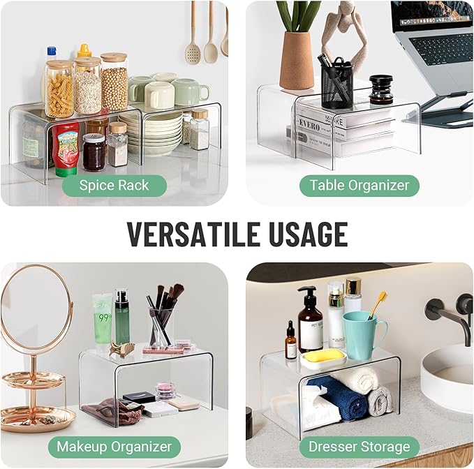Bobomoment Clear Cabinet Organizer, Stackable Shelf Organizer Set of 2