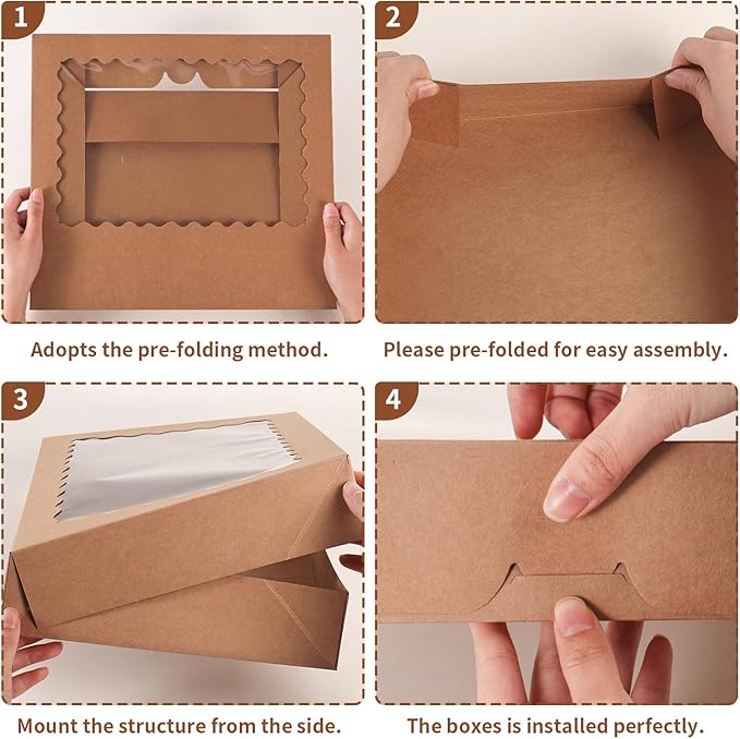 PFAMKEER 24 pcs Cookie Boxes,14x10x2.5 Inch Large Bakery Boxes with Window for Pies Chocolate Strawberries Muffins Donuts Pastry Dessert Christmas(Brown) (Brown, 14 * 10 * 2.5inch/24pcs)