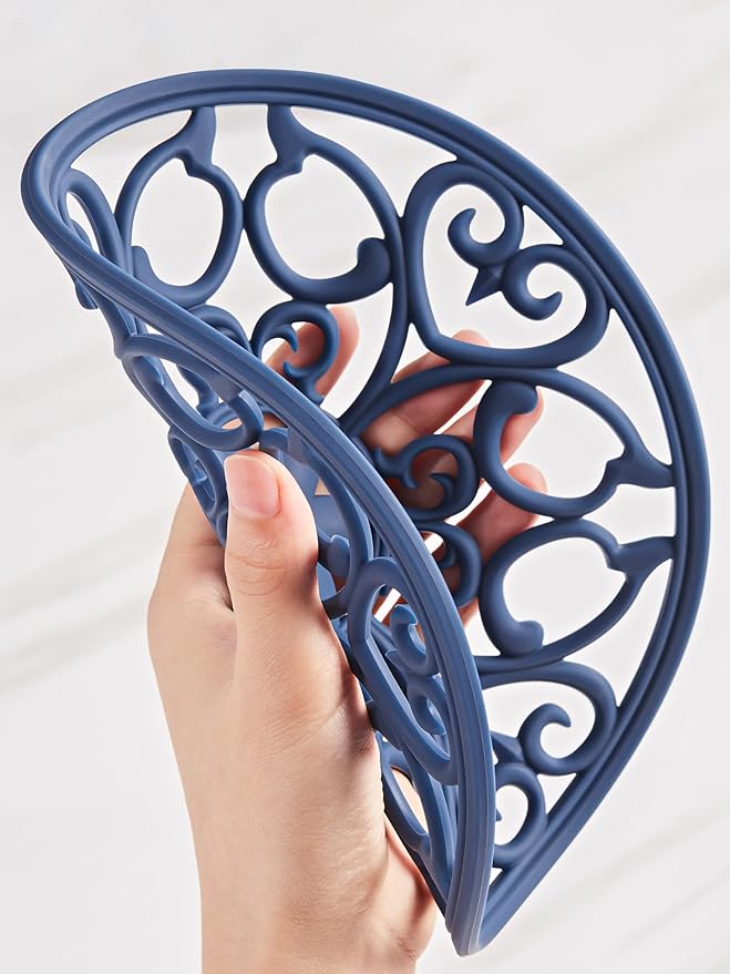 SMARTAKE 3 Set Silicone Trivet Mats for Hot Dishes Pots Pans (Navy Blue)