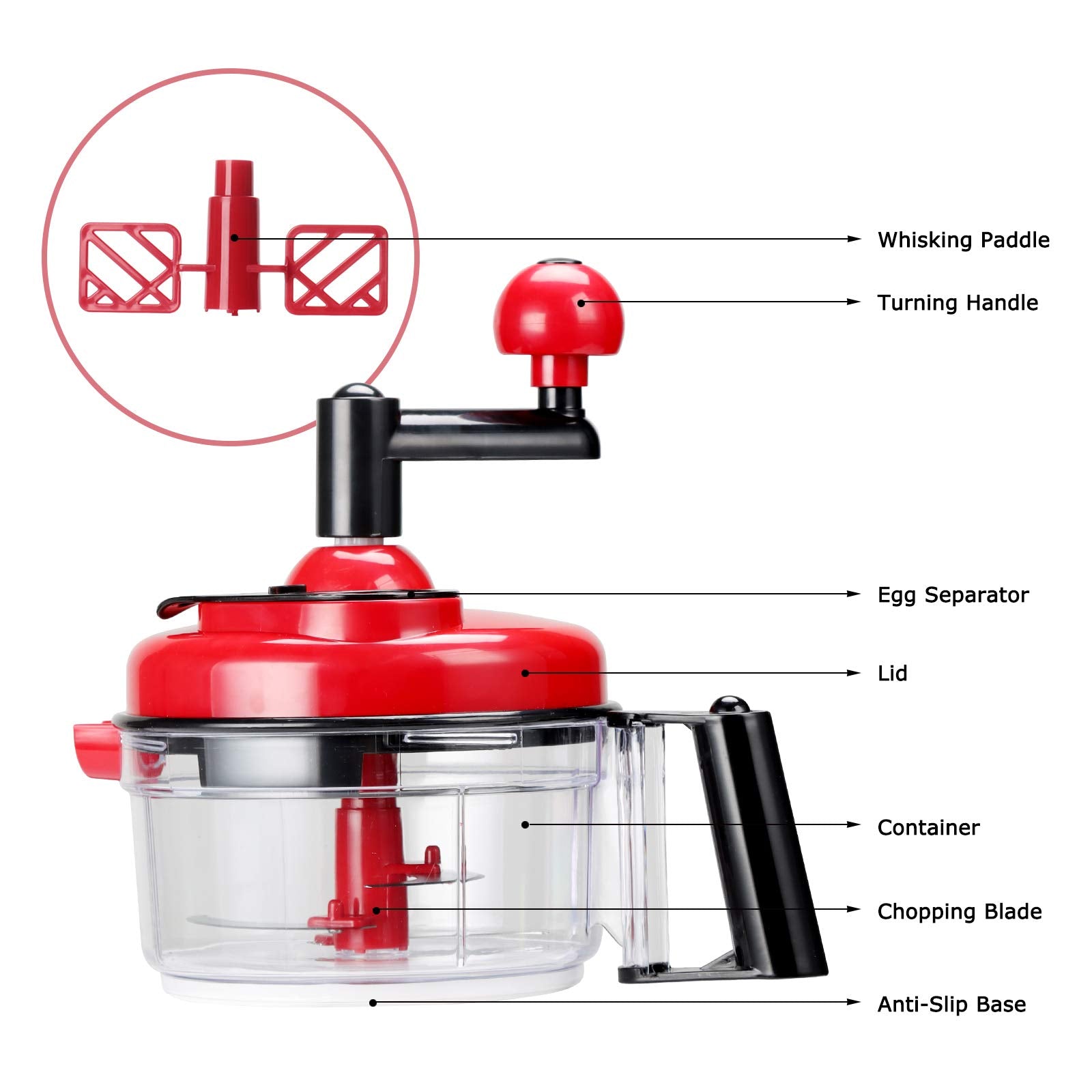 Cambom Manual Food Chopper Vegetable Chopper Hand Food Processor, Mixer, Blender, Whipper, Egg White Separator, Mincer, Grinder, Dicer with Clear Container 1200ml BPA Free Strong