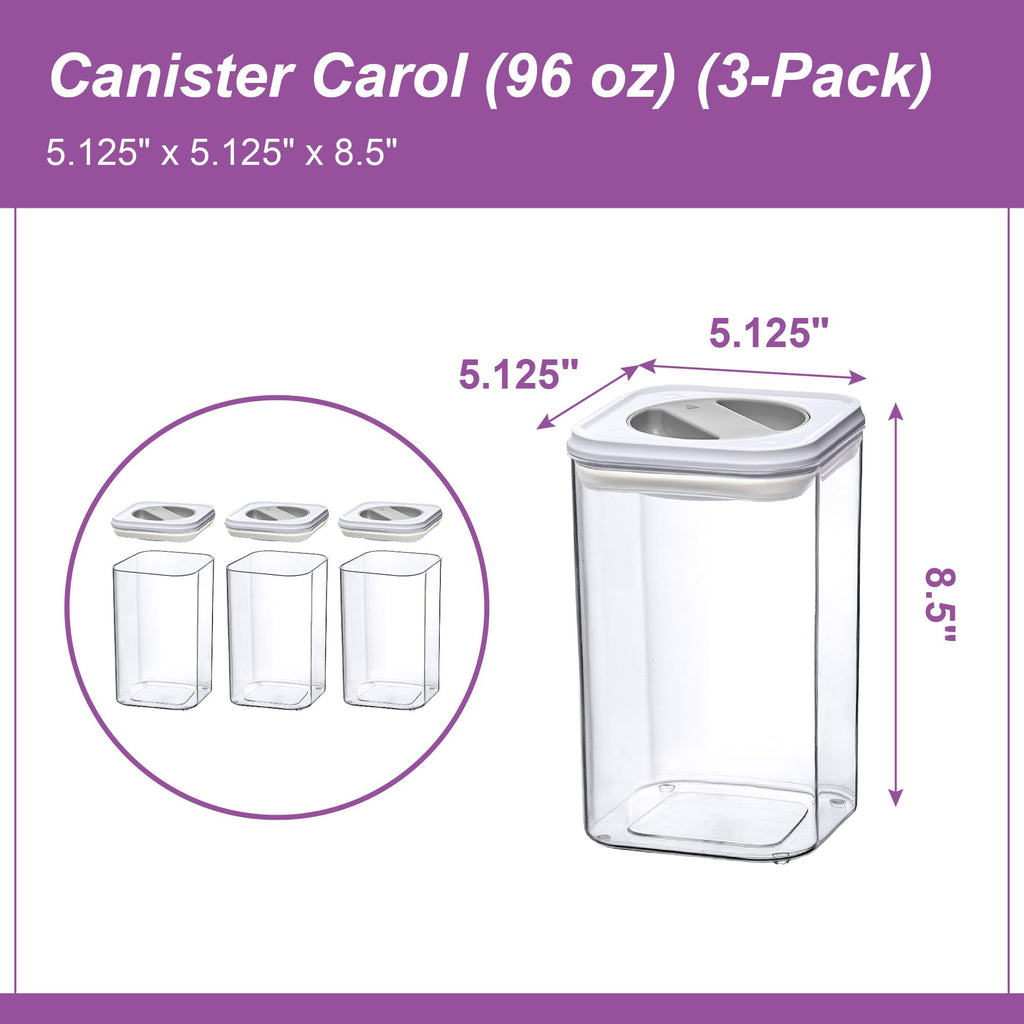Amazing Abby - Carol - 96-Ounce Acrylic Canister (Set of 3), Plastic Airtight Food Container, Stackable for Pantry Storage, BPA-Free and Shatter-Proof, Perfect for Home and Commercial Use