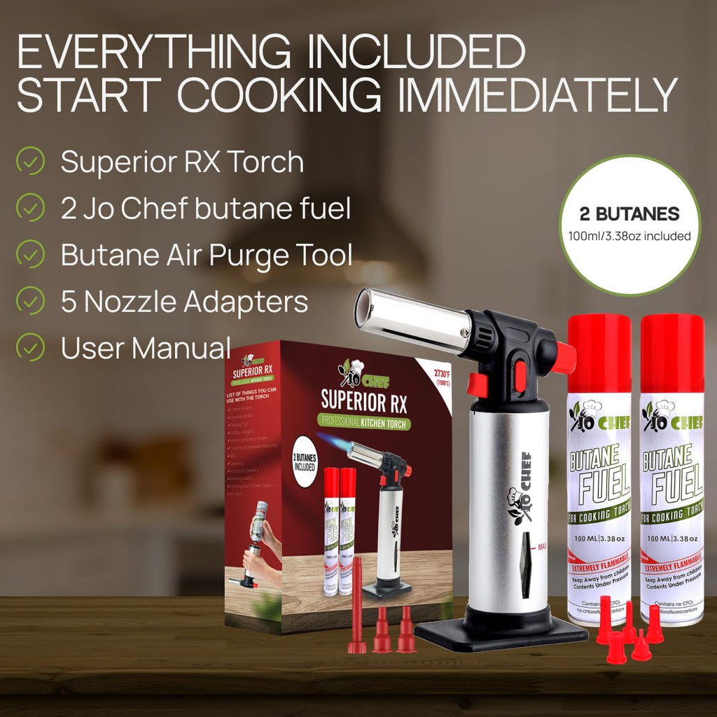 Jo Chef Kitchen Torch, Refillable Butane Torch for Creme Brulee, Cooking