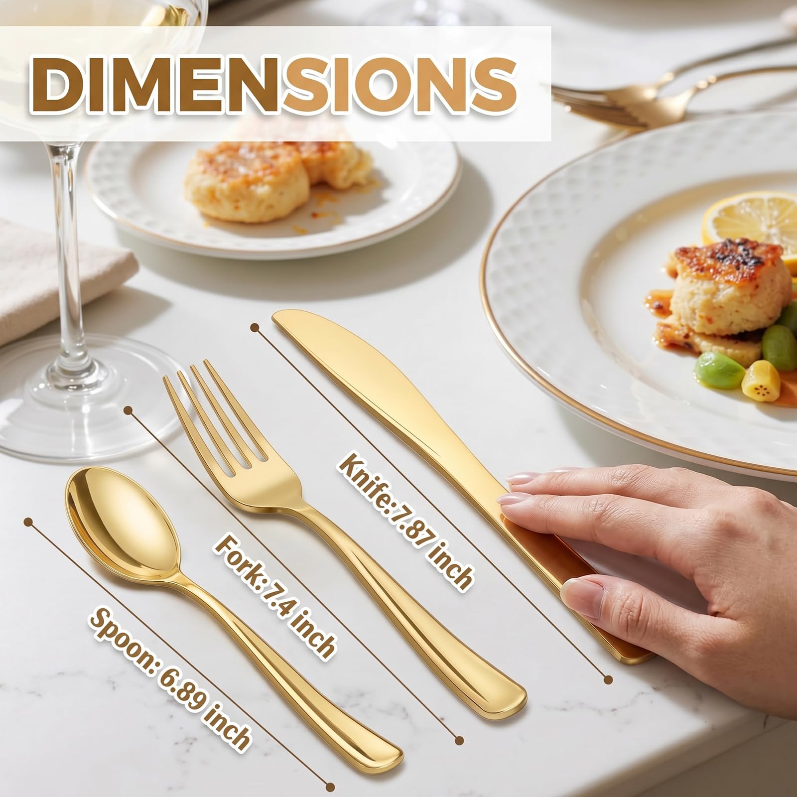 WDF 180 Count Gold Plastic Silverware Set - Heavy Duty Disposable Cutlery (60 Forks, 60 Knives, 60 Spoons) - BPA-Free Gold Flatware for Wedding, Party, Baby Shower, Thanksgiving