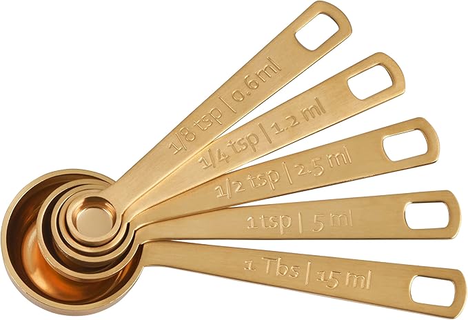 Le Creuset Stainless Steel Measuring Spoons, Gold Finish, Set of 5