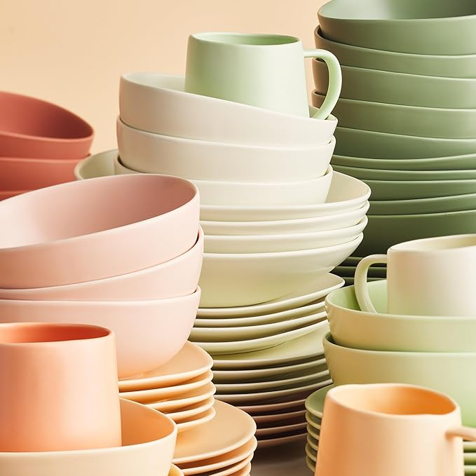 Stone Lain Delilah Dinner Plate 6-Piece Dish Set, Porcelain, Peach
