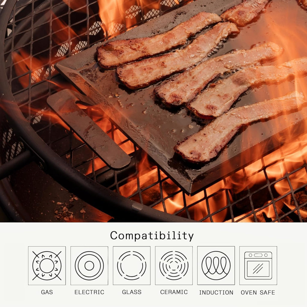 Made In Cookware - Carbon Steel Griddle + Grill Press - Professional Cookware - Crafted in Sweden - Induction Compatible