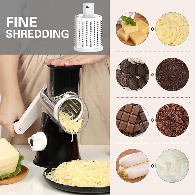 Cambom Rotary Cheese Grater Hand Crank Cheese Shredder, Black