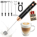 Zulay Kitchen Rechargeable Milk Frother Handheld - Frother Wand, Drink Mixer, Electric Whisk Frother, for Cappuccinos, Matcha & Protein Powder - Lux 4 Whisk 2 Speed Waterproof 2000mAh Black Copper