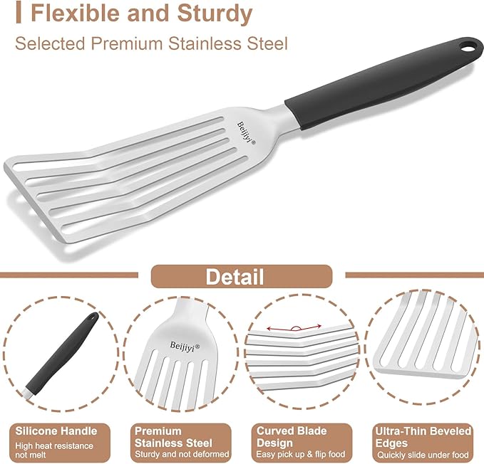 Beijiyi 2 Pack Stainless Steel Fish Spatula, 13.5" & 11.7"