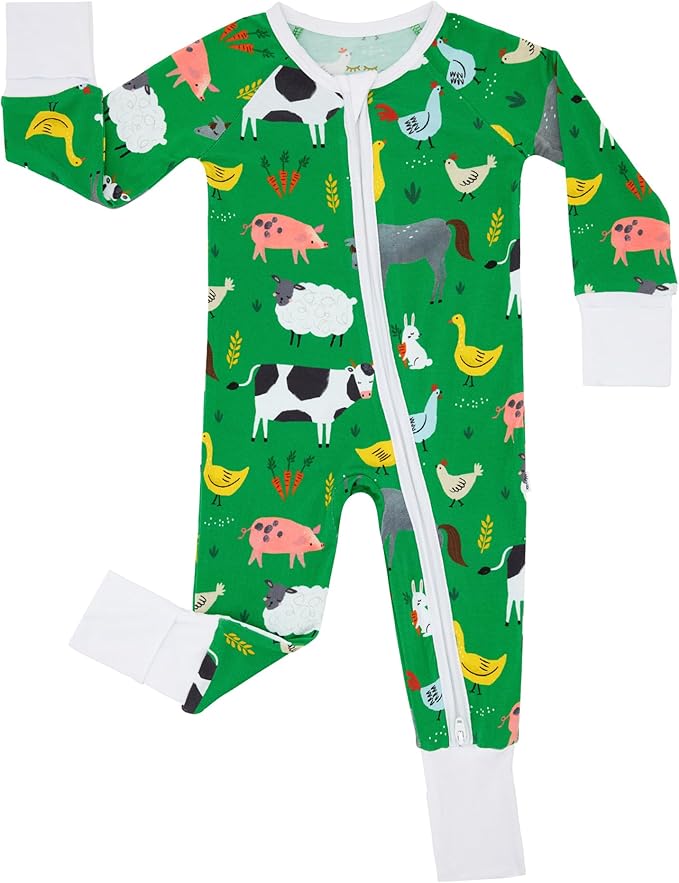 Little Sleepies Baby Pajamas, Green Farm Animals, 3T
