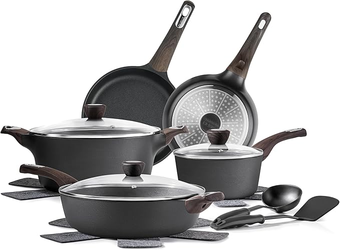 SENSARTE Pots and Pans Set Non stick, Non toxic Healthy Induction Cookware Sets, 14 Pcs Non Stick Kitchen Cooking Set with Frying Pans Set & Saucepan, PFOA PFOS Free