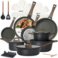 USELUCK Pots and Pans Set Non Stick Non-Toxic 22 Pcs Ceramic Cookware Sets Nonstick Kitchen Pot&Pan With Lid Stone Gray Granite Induction Compatible with Glass Lids Crepe Frying Pan PFOA/PFOS-Free