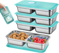 MJDYTYT 3 Pack Leakproof Stainless Steel Snack Containers with Secure Sealed Lids, Reusable 2 Compartment Bento Boxes for Lunch Prep, Travel, School & Office Stainless Steel Lunch Box
