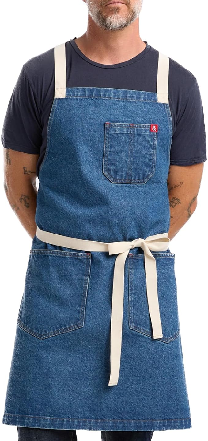 hedley & bennett Crossback Chef Apron, Pockets & Towel Loop, Georgia Blue