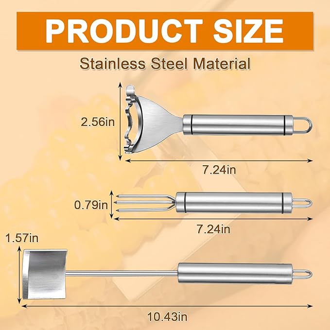 3 Pcs Corn Cob Peeler, Corn Stripper, Corn Holder, Corn Peeler with long handle Stainless Steel Corn Cob Stripper Tool, Efficient Design Perfect for Dining Enthusiasts