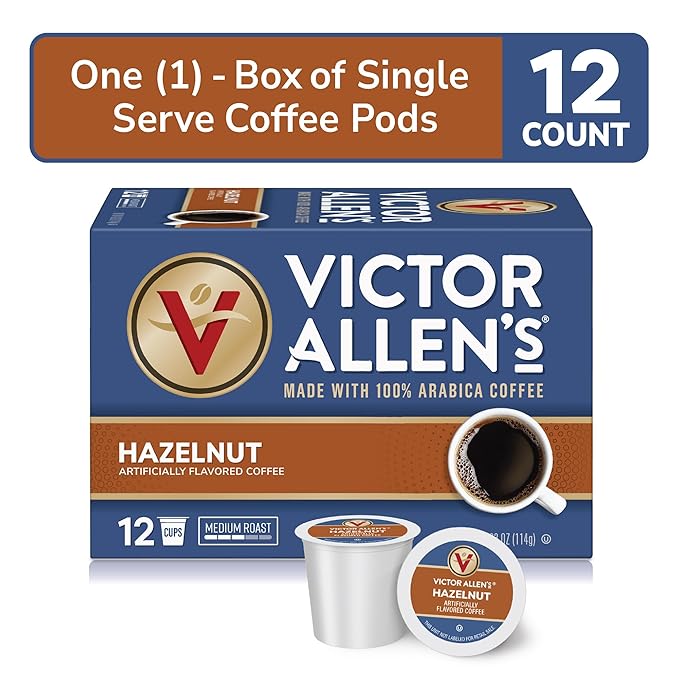 Victor Allen's Coffee Hazelnut Flavored, Medium Roast, 1 Pack - 12 Count, Single Serve Coffee Pods for Keurig K-Cup Brewers
